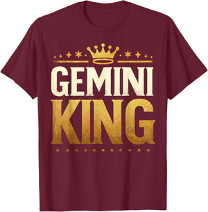 Gemini Birthday King Graphic Novelty May, June Born Men's T-Shirt - T-Shirt | Maroon
