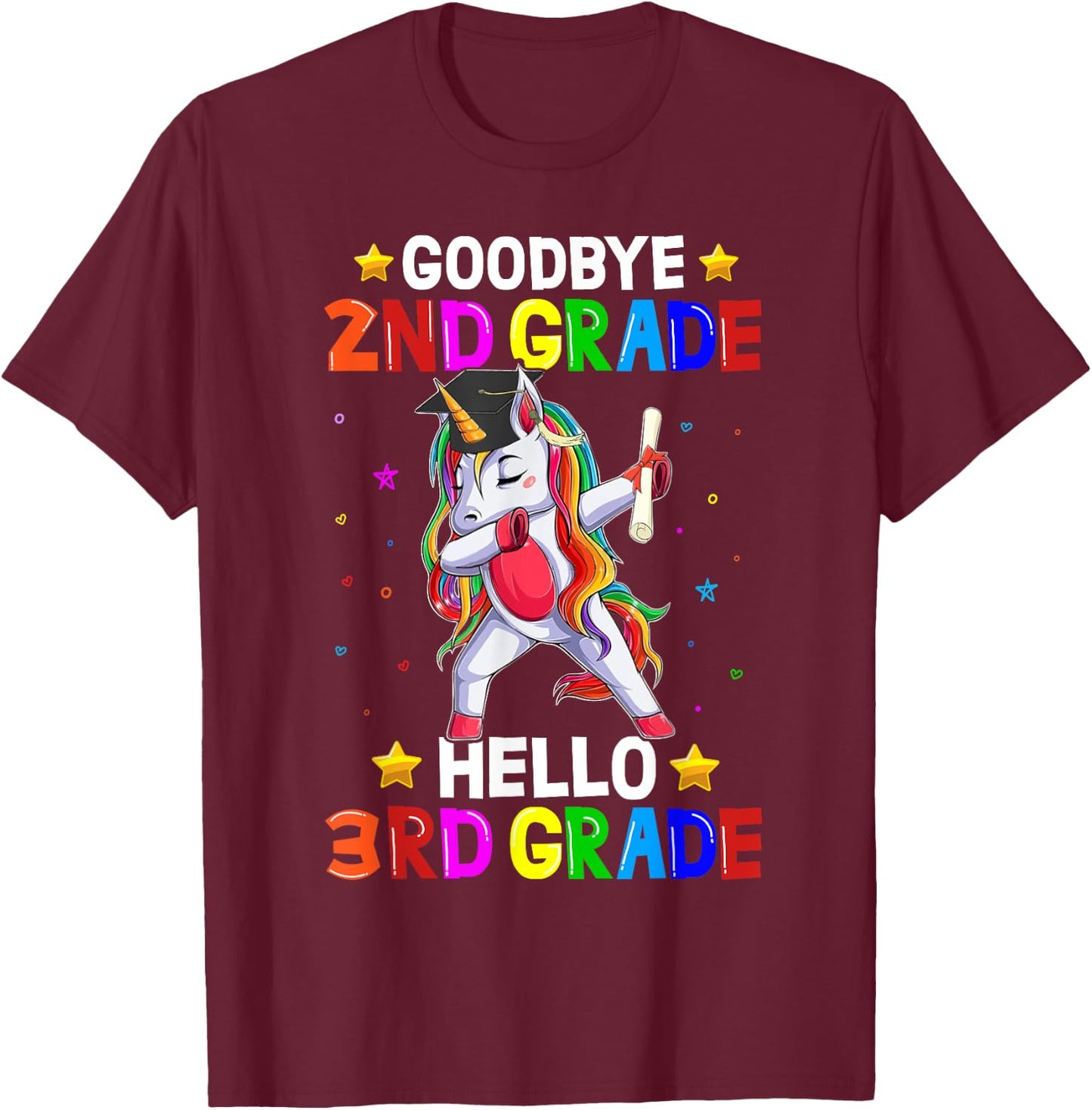 Goodbye 2nd Grade Hello 3rd Grade Unicorn Back To School Kid T-Shirt - T-Shirt | Maroon