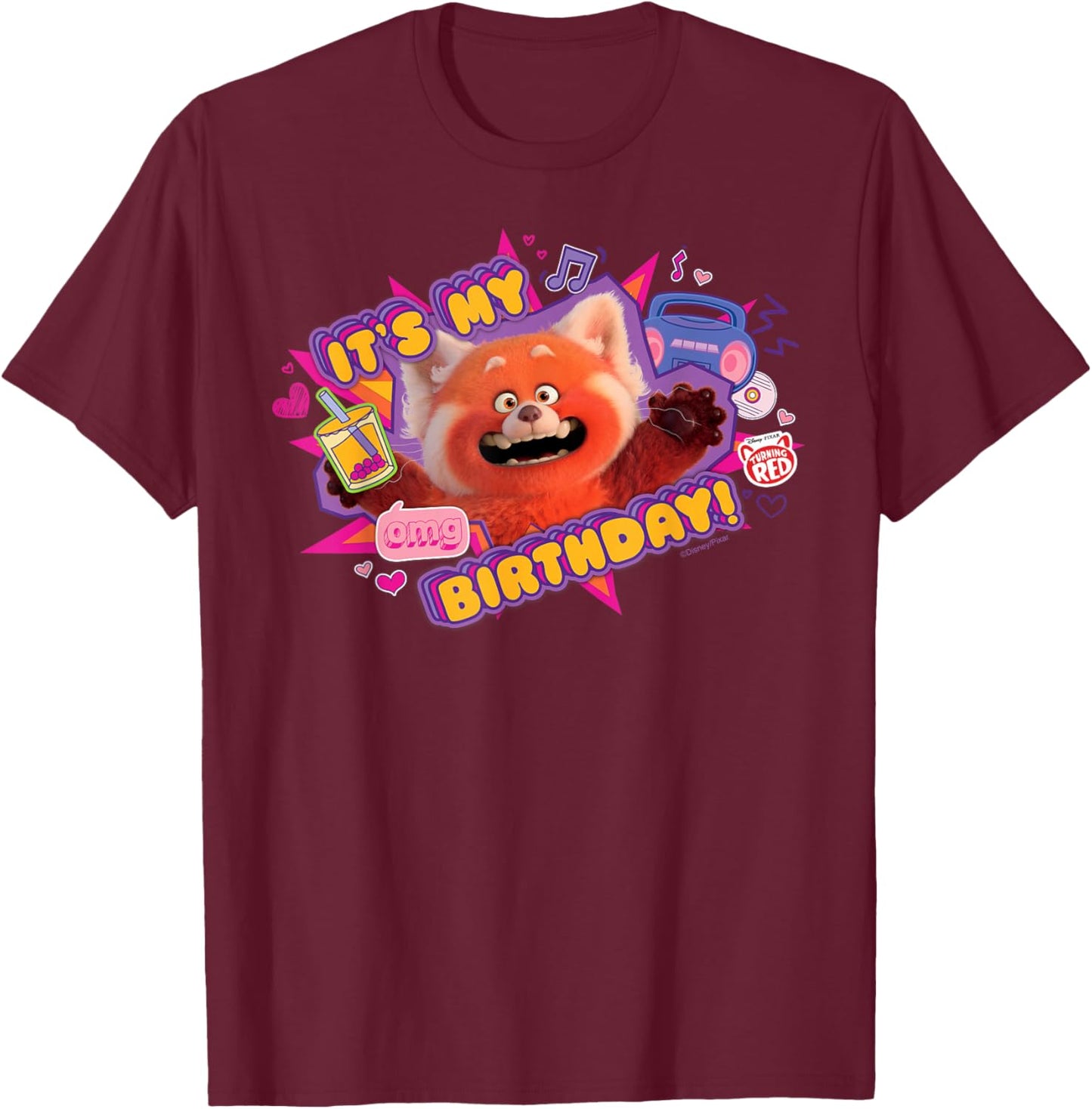 Disney and Pixar's Turning Red It's My Birthday Panda Mei T-Shirt - T-Shirt | Maroon