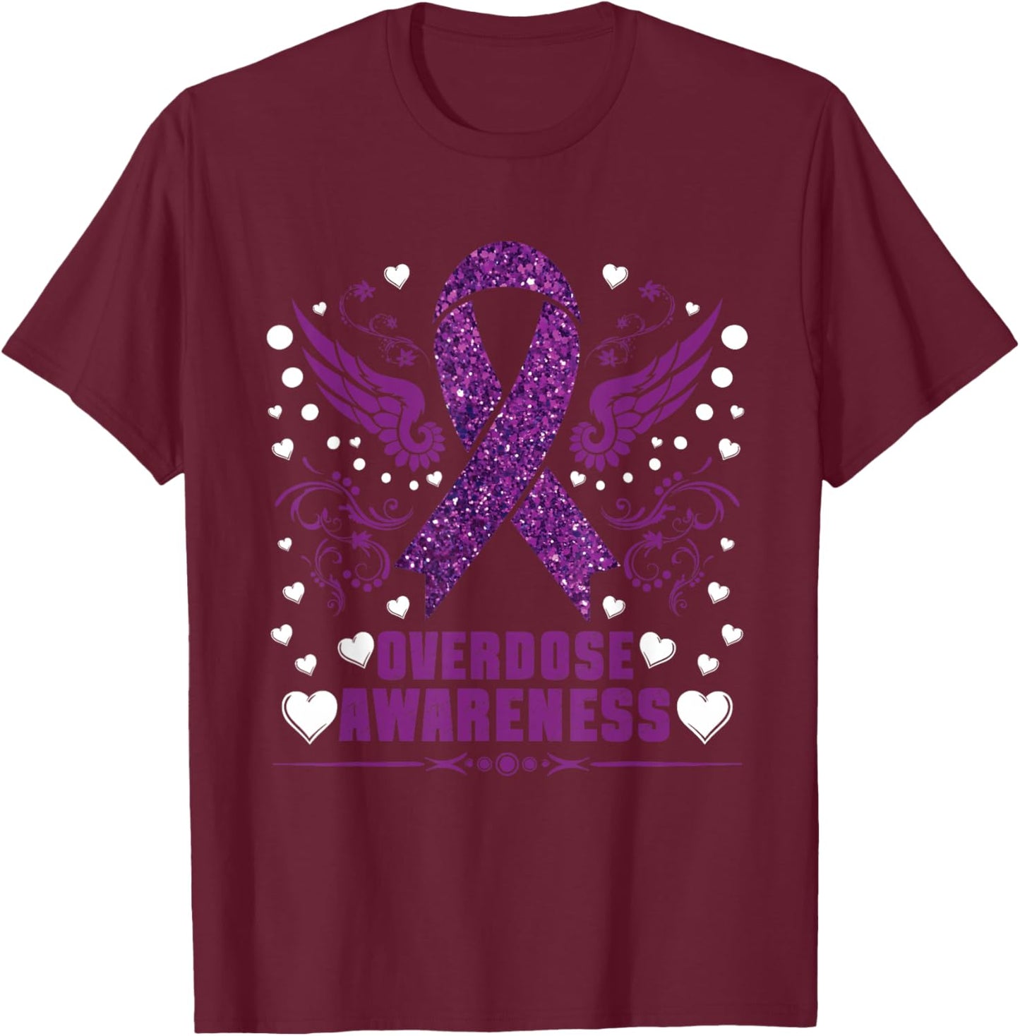 Overdose Awareness Purple Ribbon Drug Addiction T-Shirt - T-Shirt | Maroon