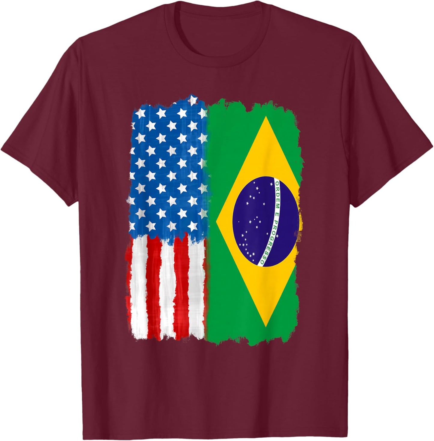 Half American And Brazilian America Brazil Usa Us Flag Roots T-Shirt - T-Shirt | Maroon