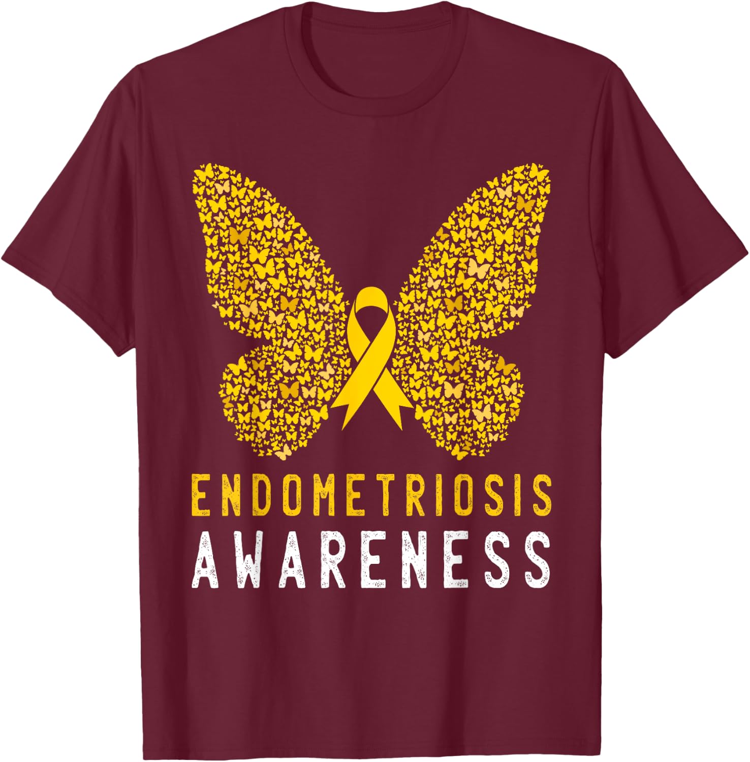 Butterfly Endometriosis Awareness Month Endo Support Ribbon T-Shirt - T-Shirt | Maroon