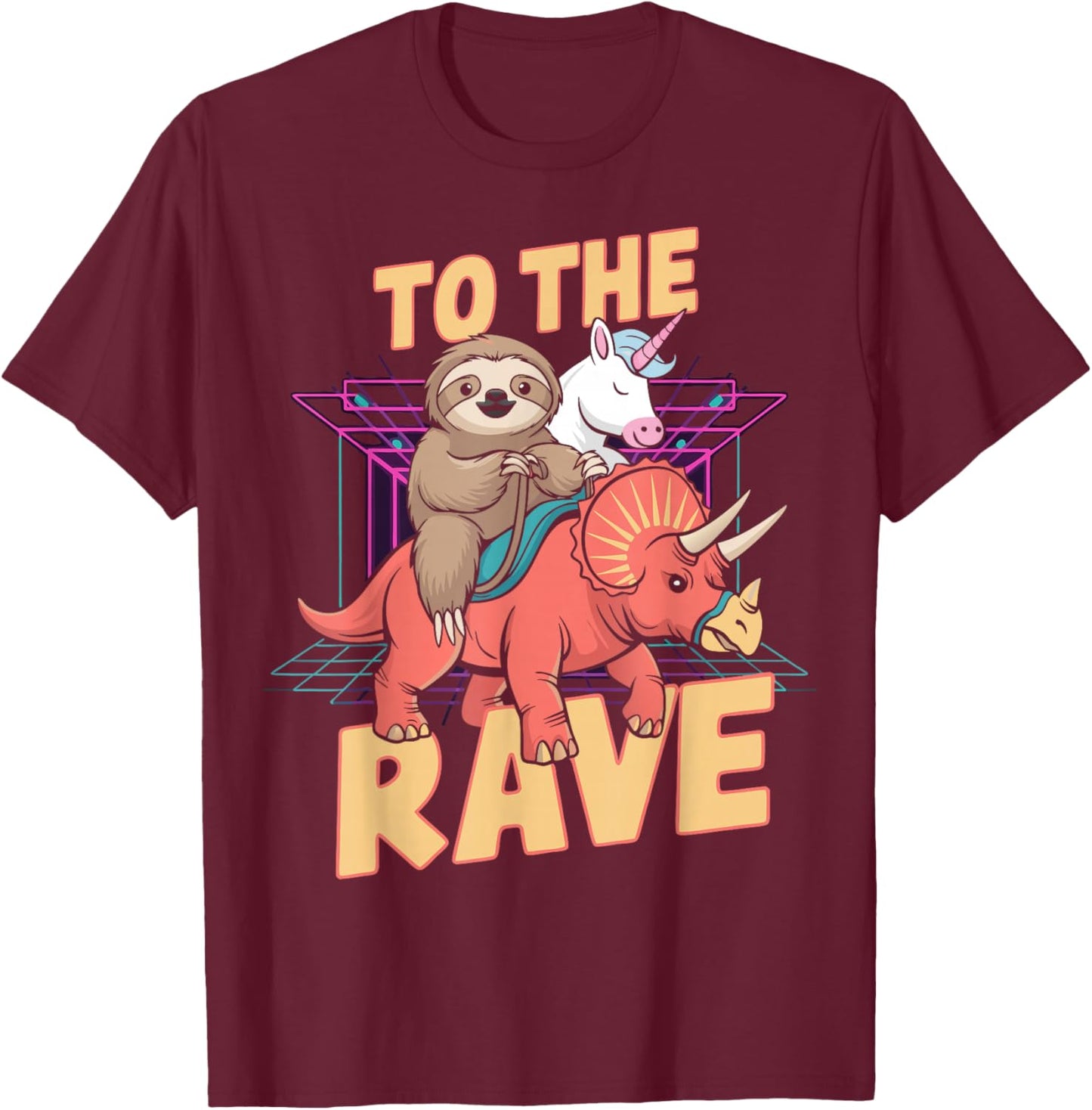 Rave Party Bass Head Clubbing Unicorn Dinosaur Sloth EDM T-Shirt - T-Shirt | Maroon