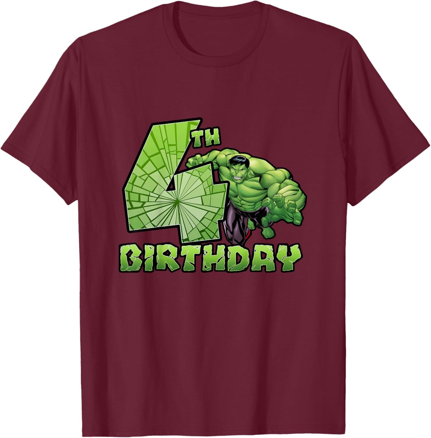 Kids Marvel Avengers Classic Hulk Smashing 4th Birthday T-Shirt - T-Shirt | Maroon