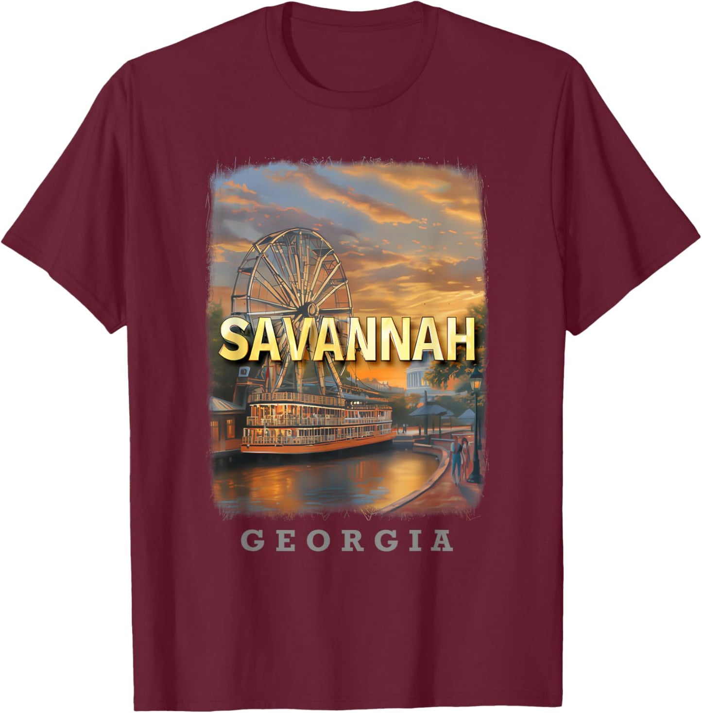 Savannah Georgia GA Riverfront Charm SD110 T-Shirt - T-Shirt | Maroon
