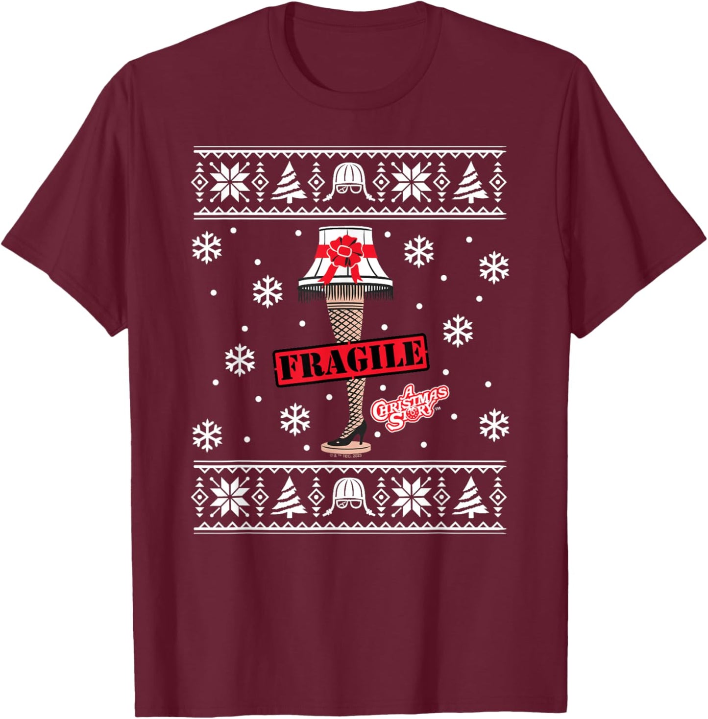 A Christmas Story - Fragile Leg Lamp Sweater Pattern T-Shirt - T-Shirt | Maroon