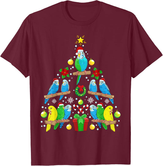 Animals Christmas Tree Presents Budgie Christmas Tree Bird T-Shirt - T-Shirt | Maroon
