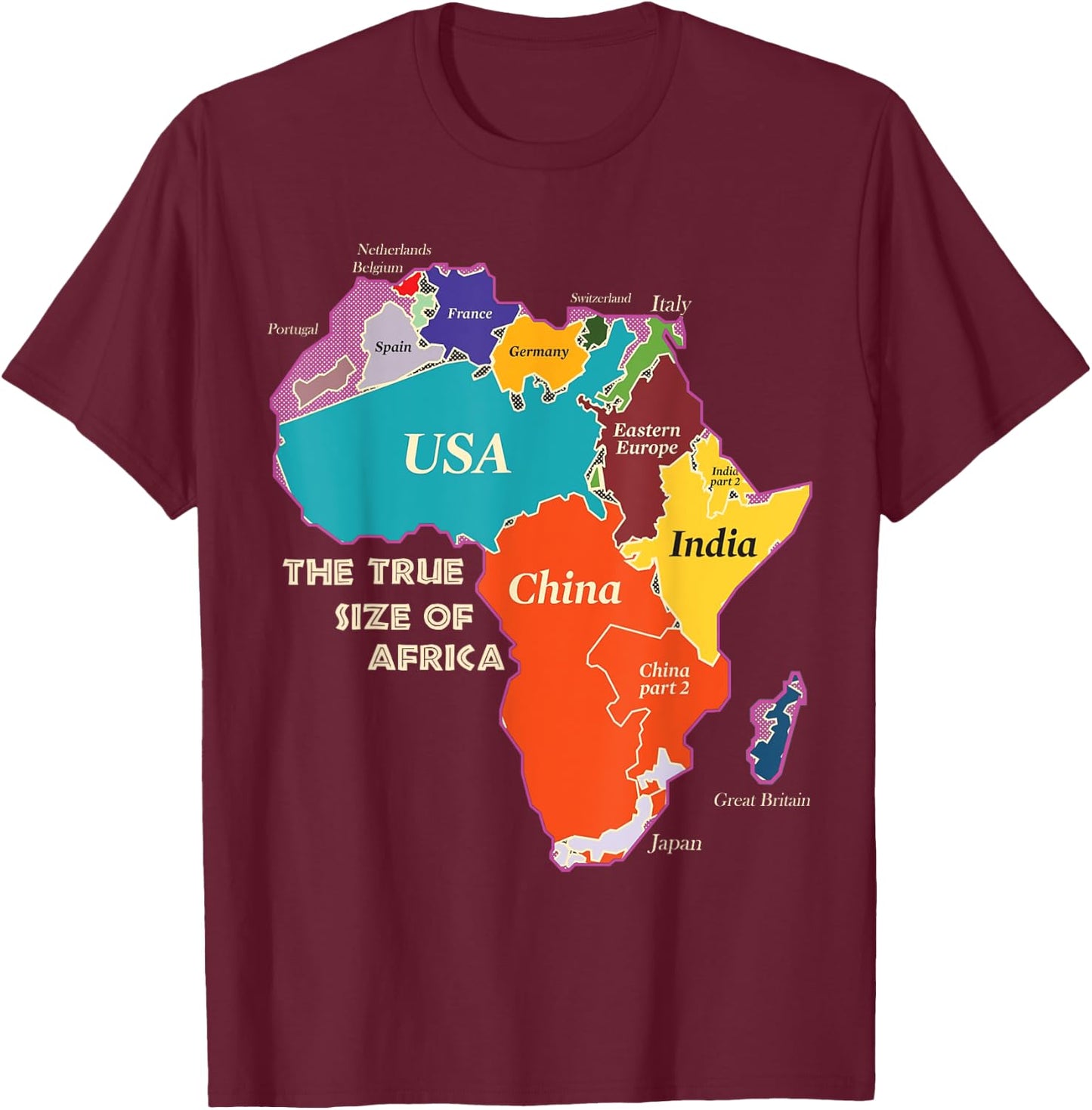 Bongo Designs -Adults Africa Map , Black, Small T-Shirt - T-Shirt | Maroon
