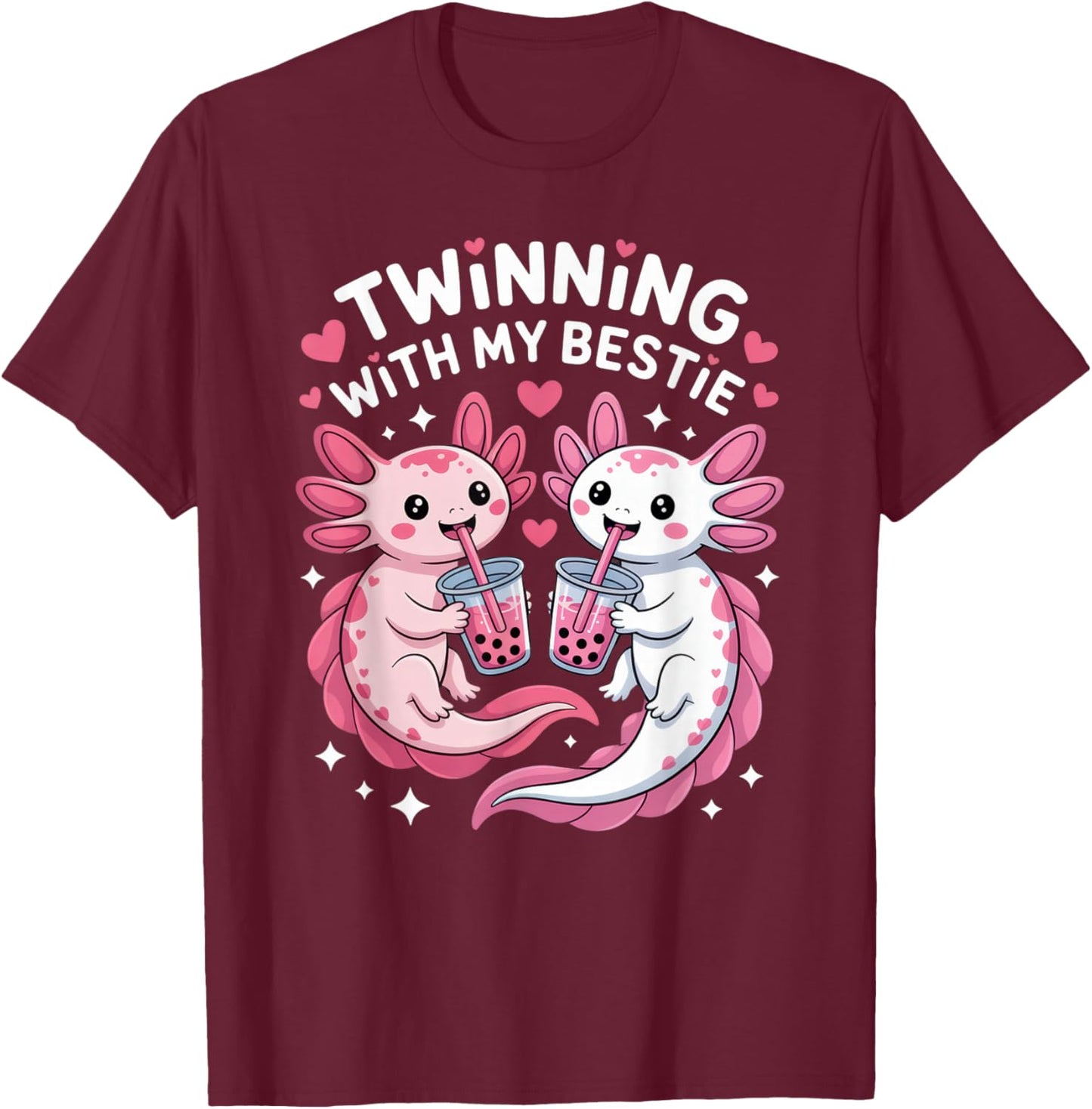 Twinning with My Bestie Axolotl Lovers Fun Friendship Vibes T-Shirt - T-Shirt | Maroon