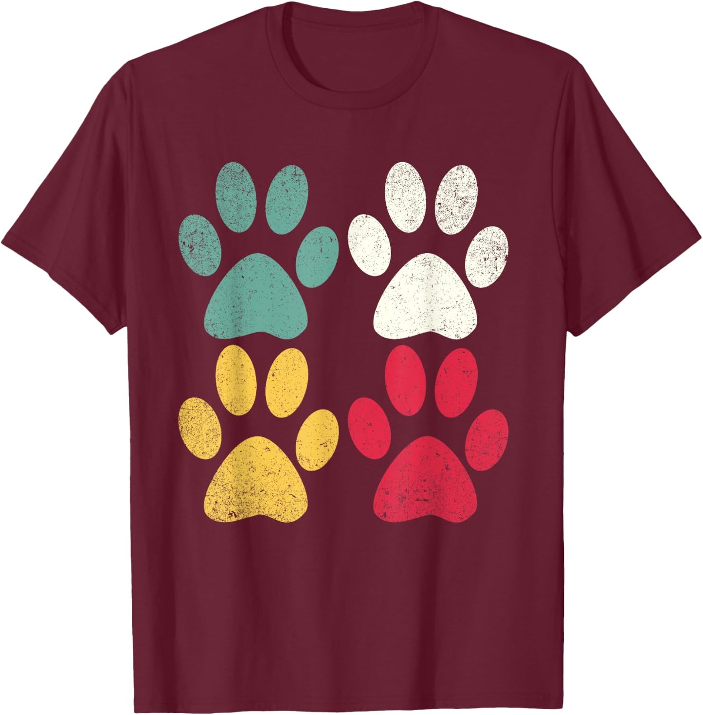 Retro - Vintage Dog Cat Paw Lover Fur Mom Dad T-Shirt - T-Shirt | Maroon