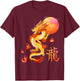 Asian Dragon And Sun, Oriental Chinese Art, Orange Design T-Shirt - T-Shirt | Maroon