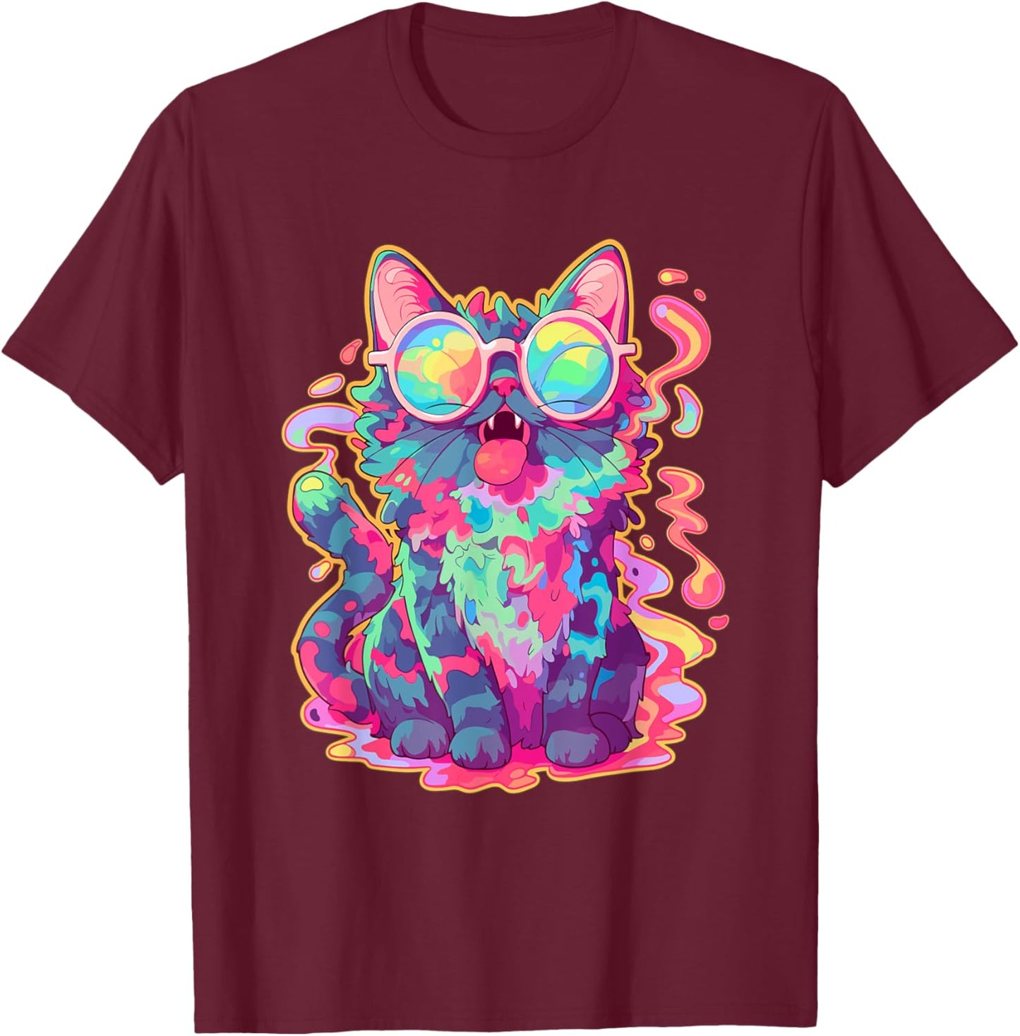 Trippy Crazy Psychedelic Cat Art EDM Rave Women T-Shirt - T-Shirt | Maroon