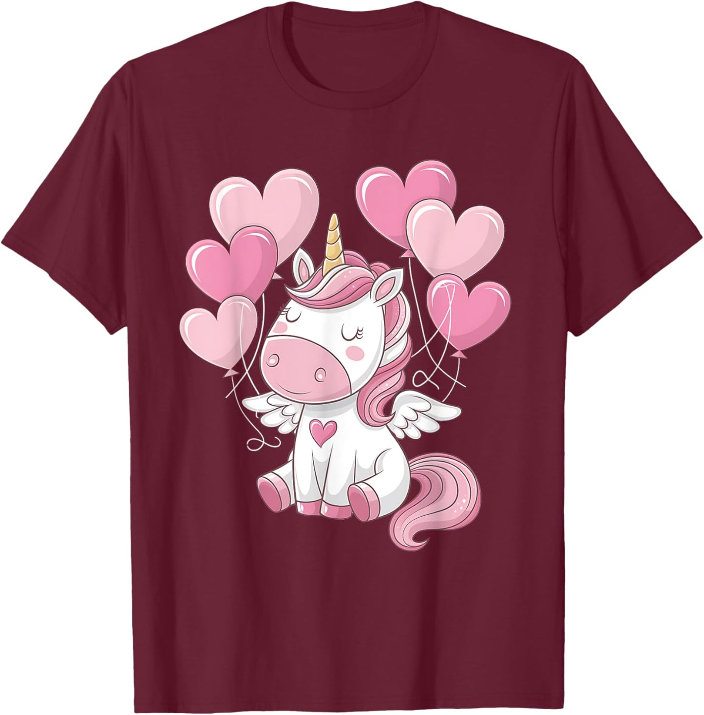 Unicorn Valentines Day Love Heart Rainbow Toddler Girl T-Shirt - T-Shirt | Maroon