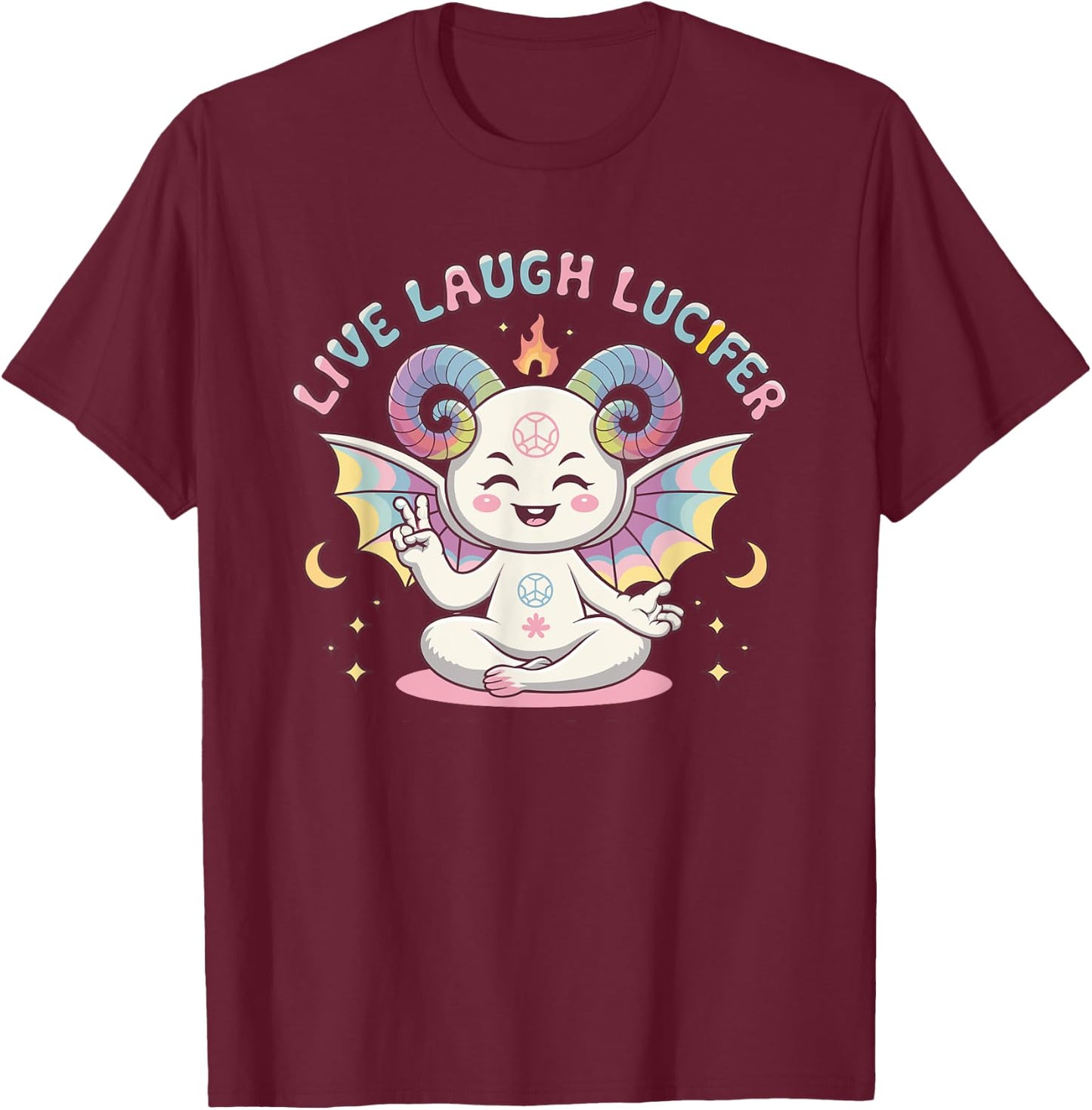 Live Laugh Lucifer Cute Baphomet Demon Devil T-Shirt - T-Shirt | Maroon