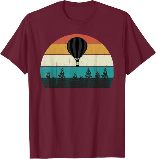 Retro Hot Air Balloon - Cool Sunset T-Shirt - T-Shirt | Maroon