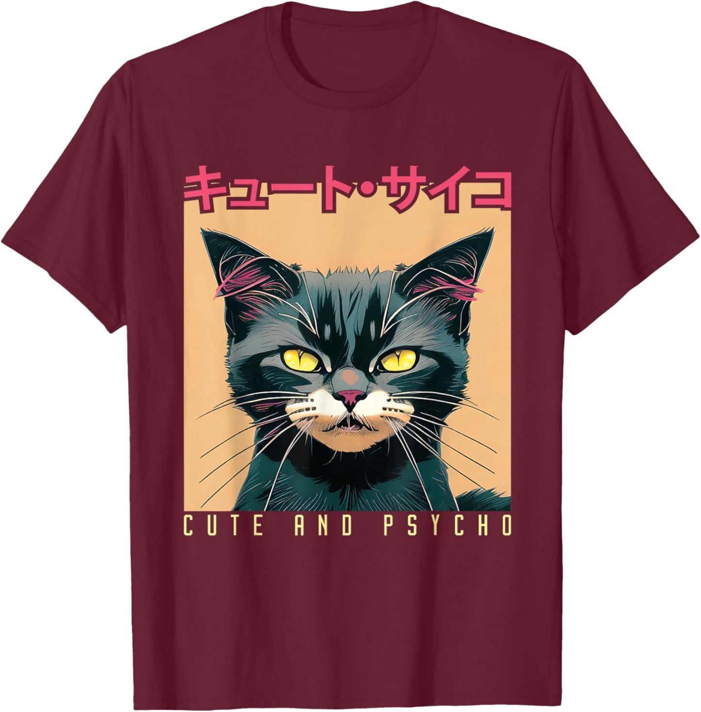 Japanese Anime & Manga Cute And Psycho Cat Cyberpunks T-Shirt - T-Shirt | Maroon