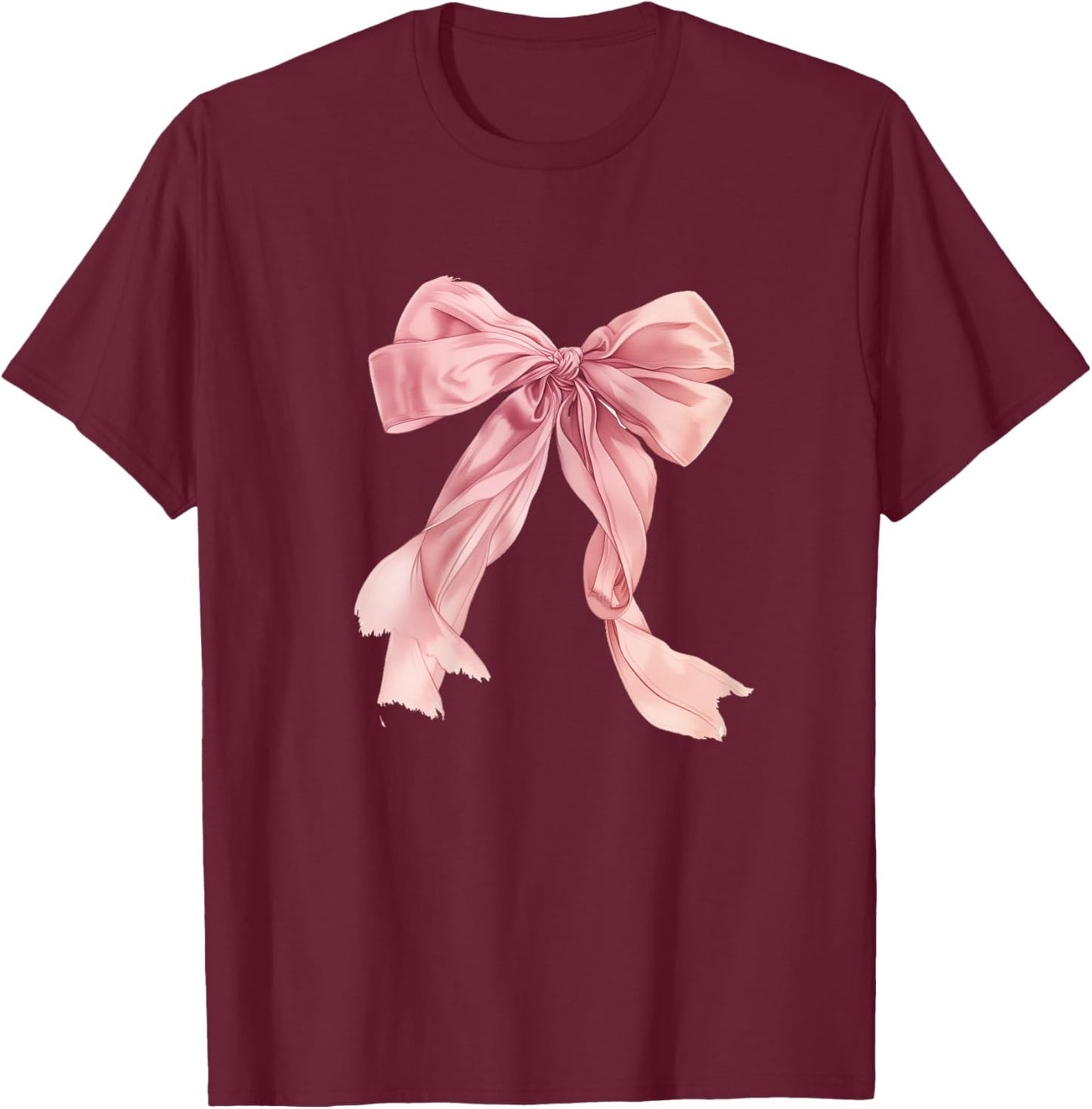 Pink Bow Tops Girls Clothes Trendy Cute Coquette T-Shirt - T-Shirt | Maroon
