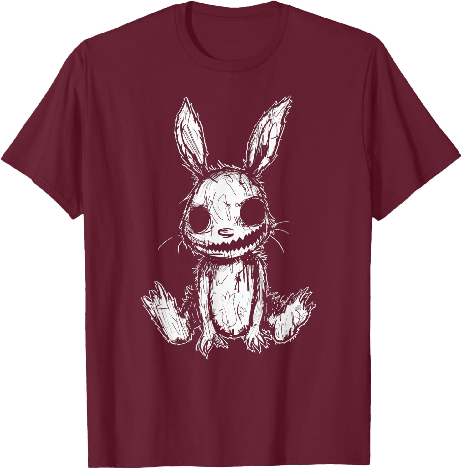 Evil Creepy Bunny Rabbit Alt Goth Grunge Horror Aesthetic T-Shirt - T-Shirt | Maroon