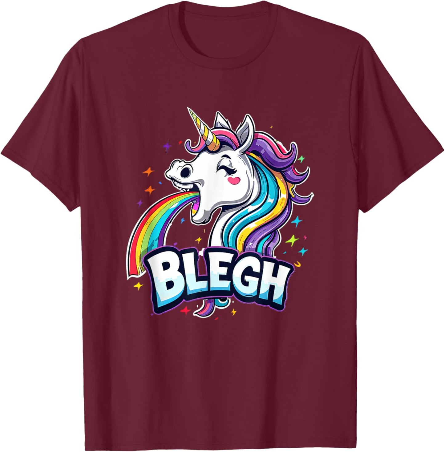 Blegh - Metalcore Unicorn Screaming Rainbow T-Shirt - T-Shirt | Maroon