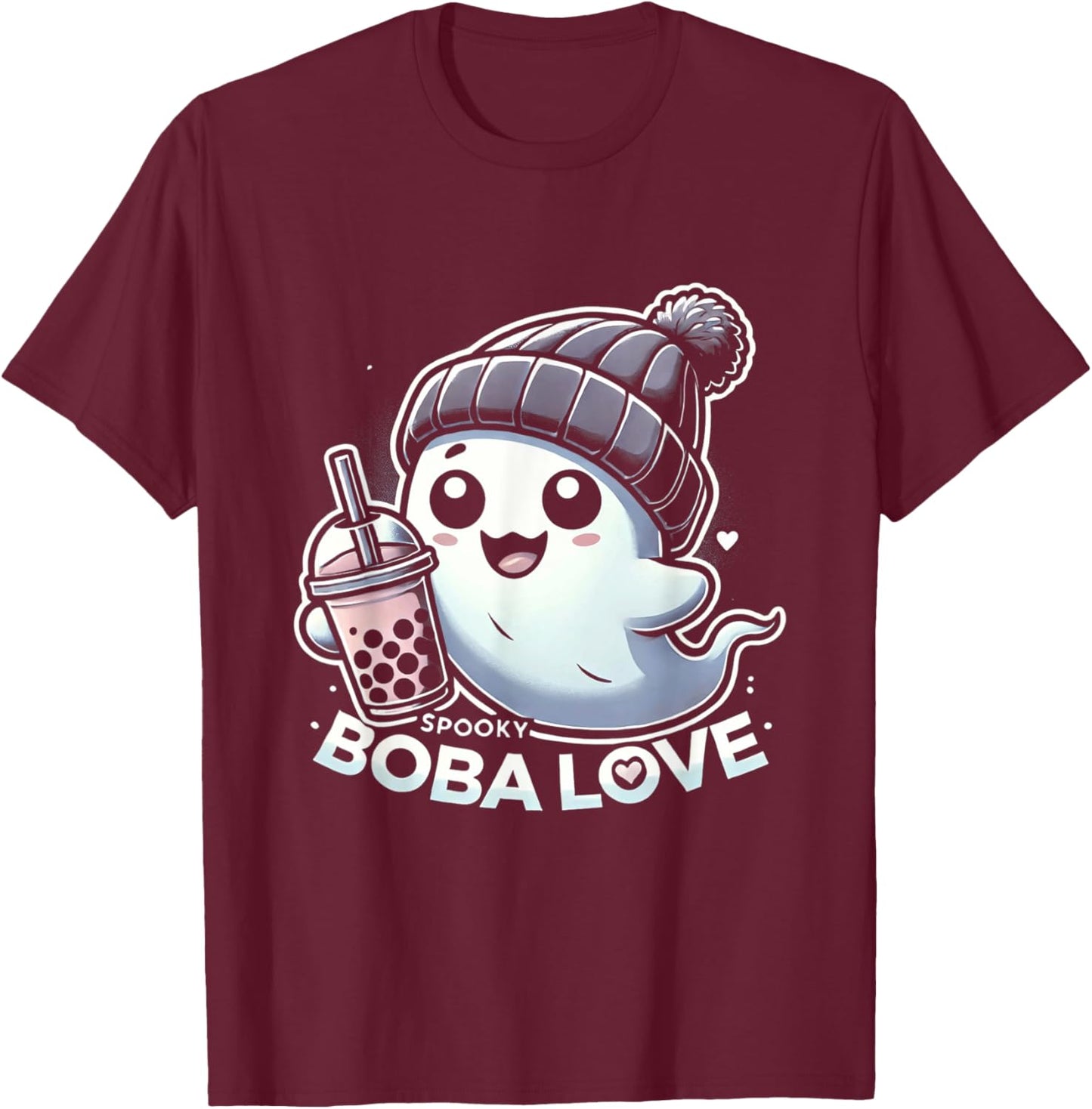 Spooky Cute Ghost and Boba Tea Love Halloween Kids T-Shirt - T-Shirt | Maroon