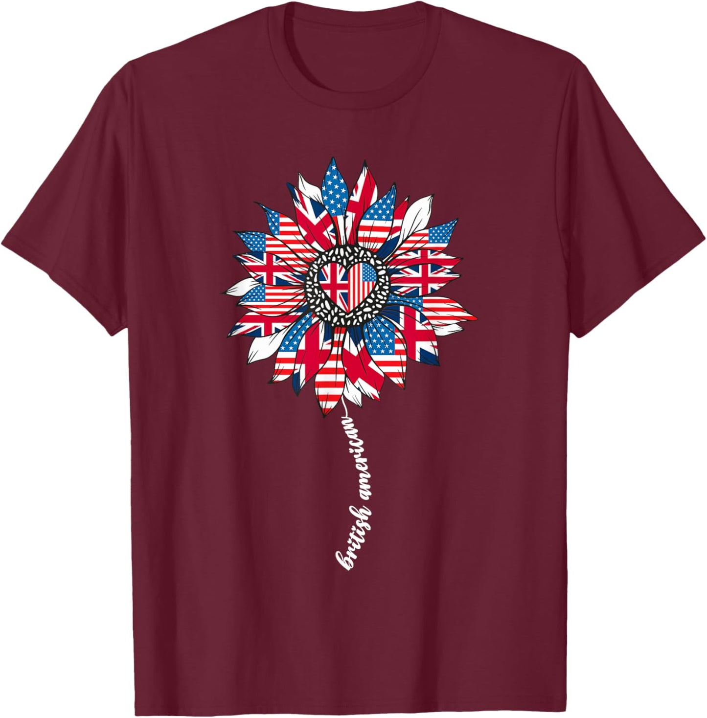 Half American And British America Great Britain UK USA Flag T-Shirt - T-Shirt | Maroon