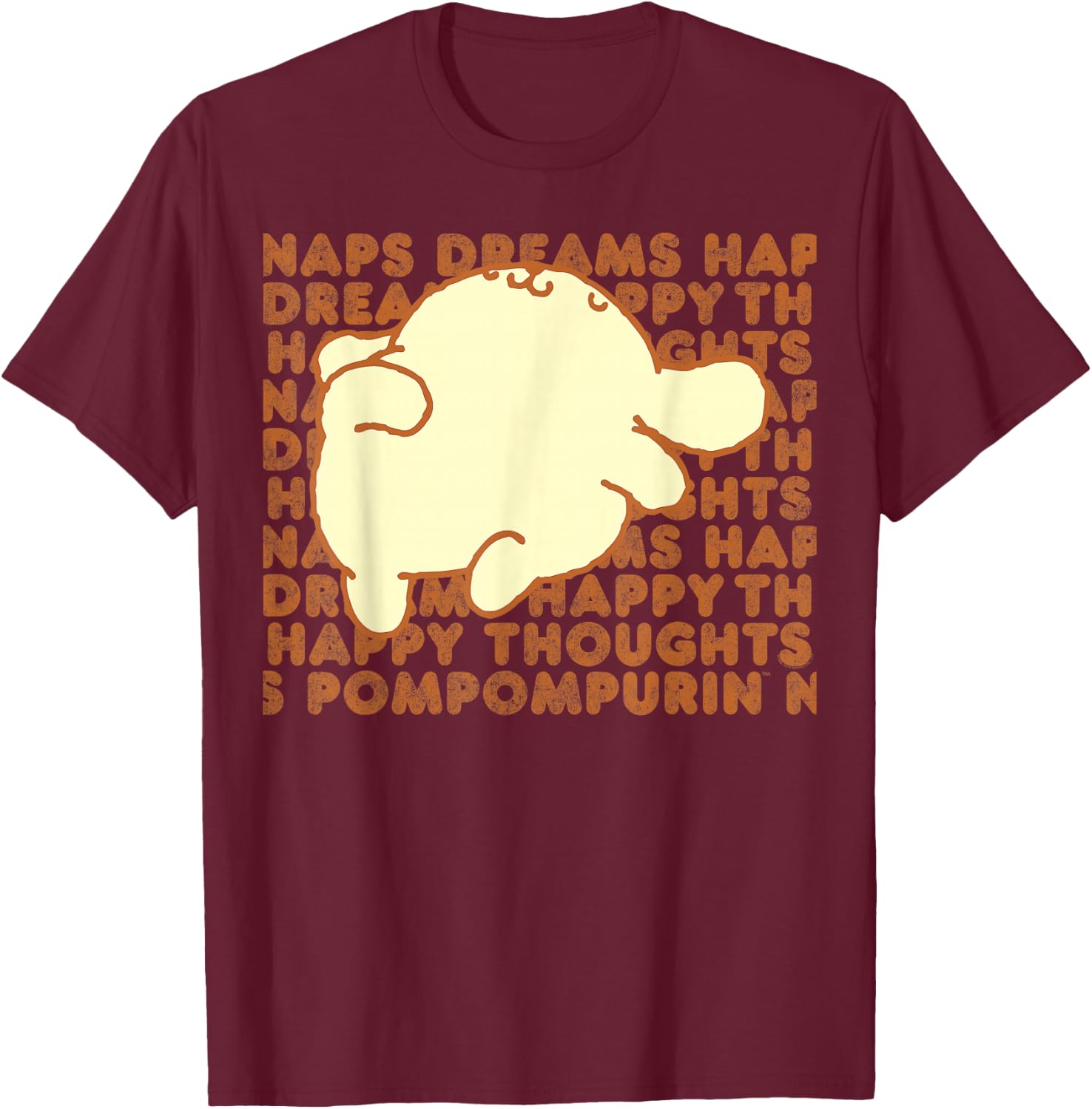 Pompompurin Happy Thoughts Nap Time Small T-Shirt - T-Shirt | Maroon
