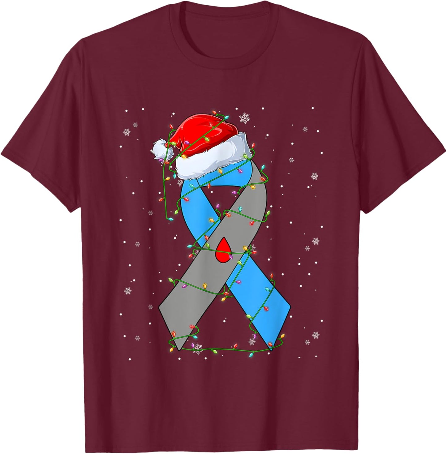 Santa Hat Diabetes Awareness Merry Christmas Lights T-Shirt - T-Shirt | Maroon