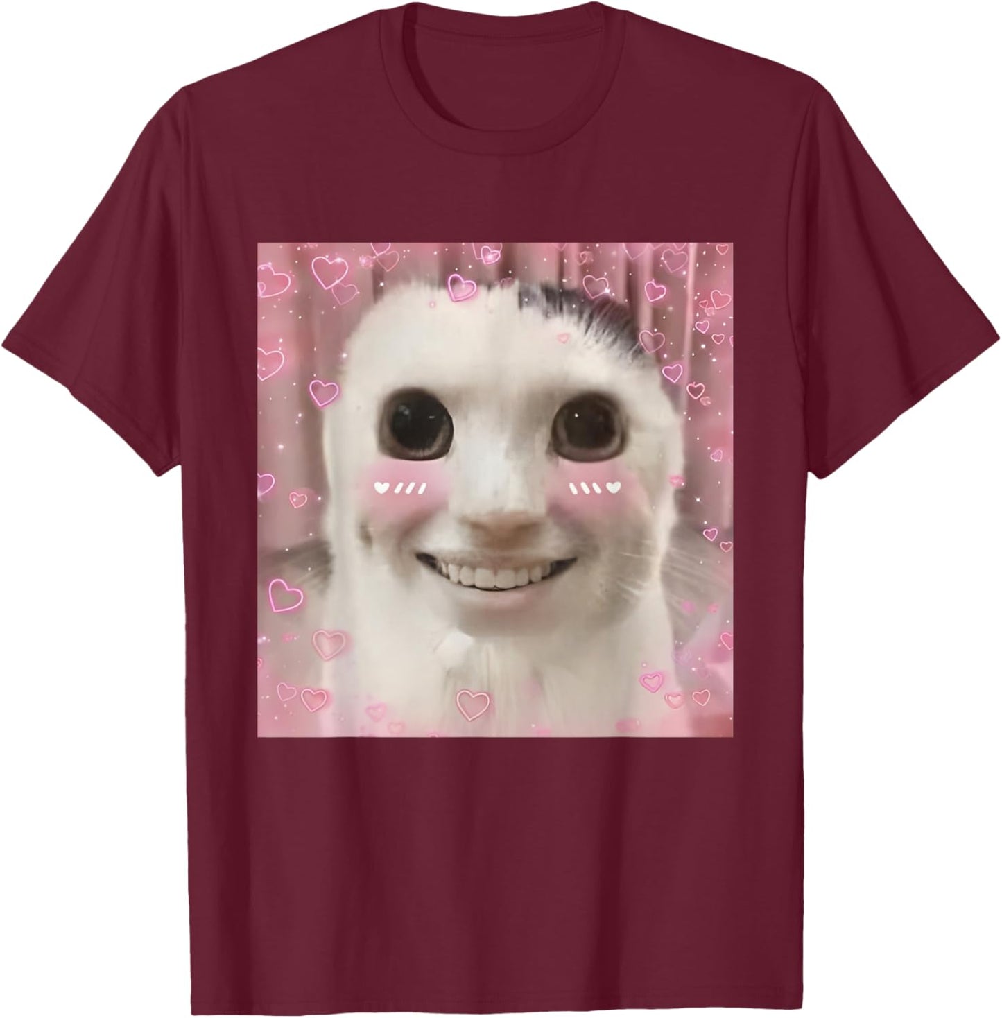 Goofy Ahh Cat Meme Dank Cursed Weirdcore Cringey Banana Cat T-Shirt - T-Shirt | Maroon
