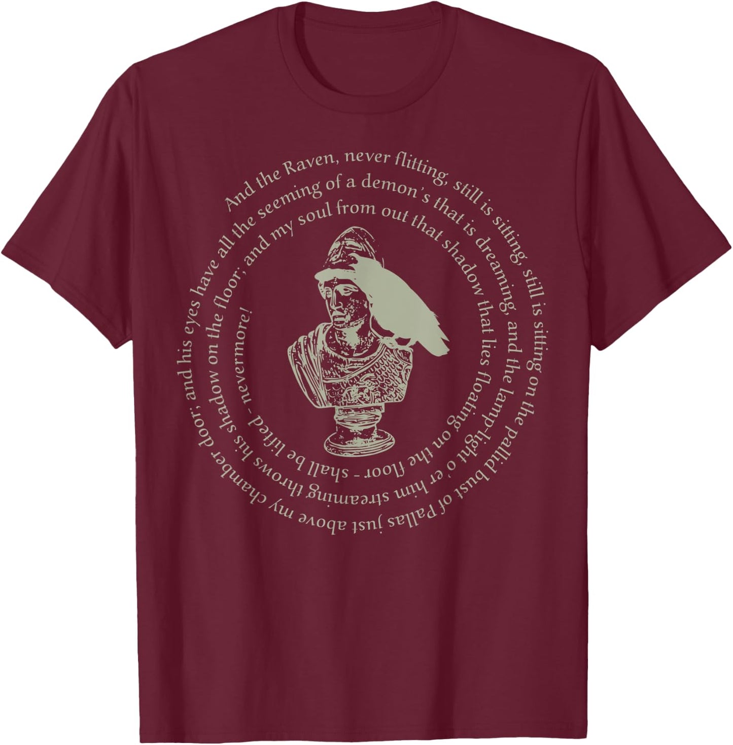 Edgar Allan Poe Raven Poem - Bust Of Pallas Athena 2 T-Shirt - T-Shirt | Maroon