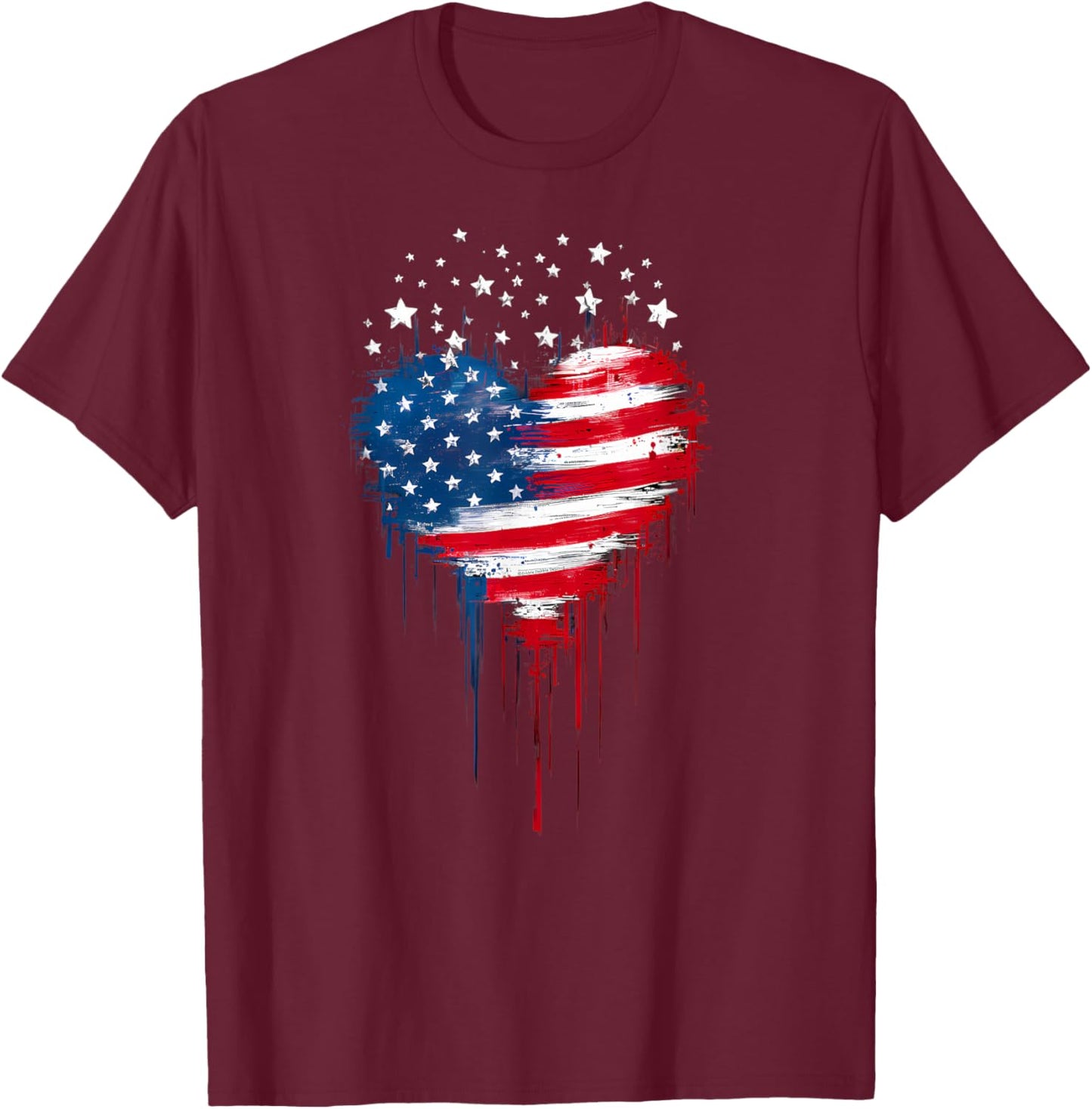 USA Flag Patriotic American Heart Armed Forces 4th of July T-Shirt - T-Shirt | Maroon