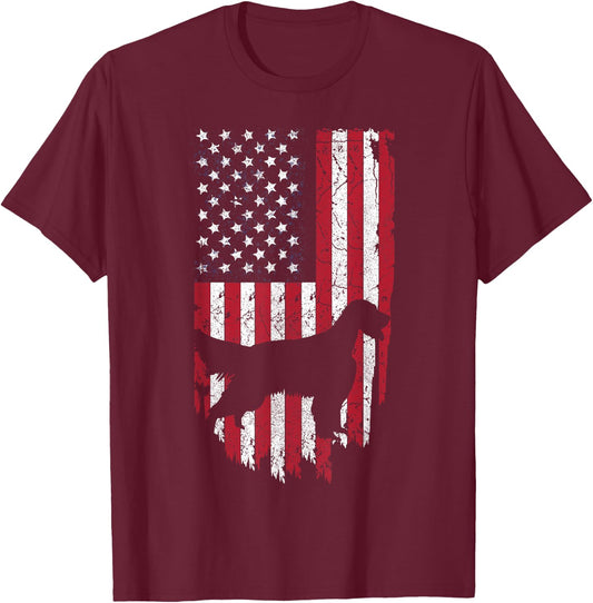 English Setter Dog Silhouette Shirts, 4th Of July USA Flag Kids Men T-Shirt - T-Shirt | Maroon
