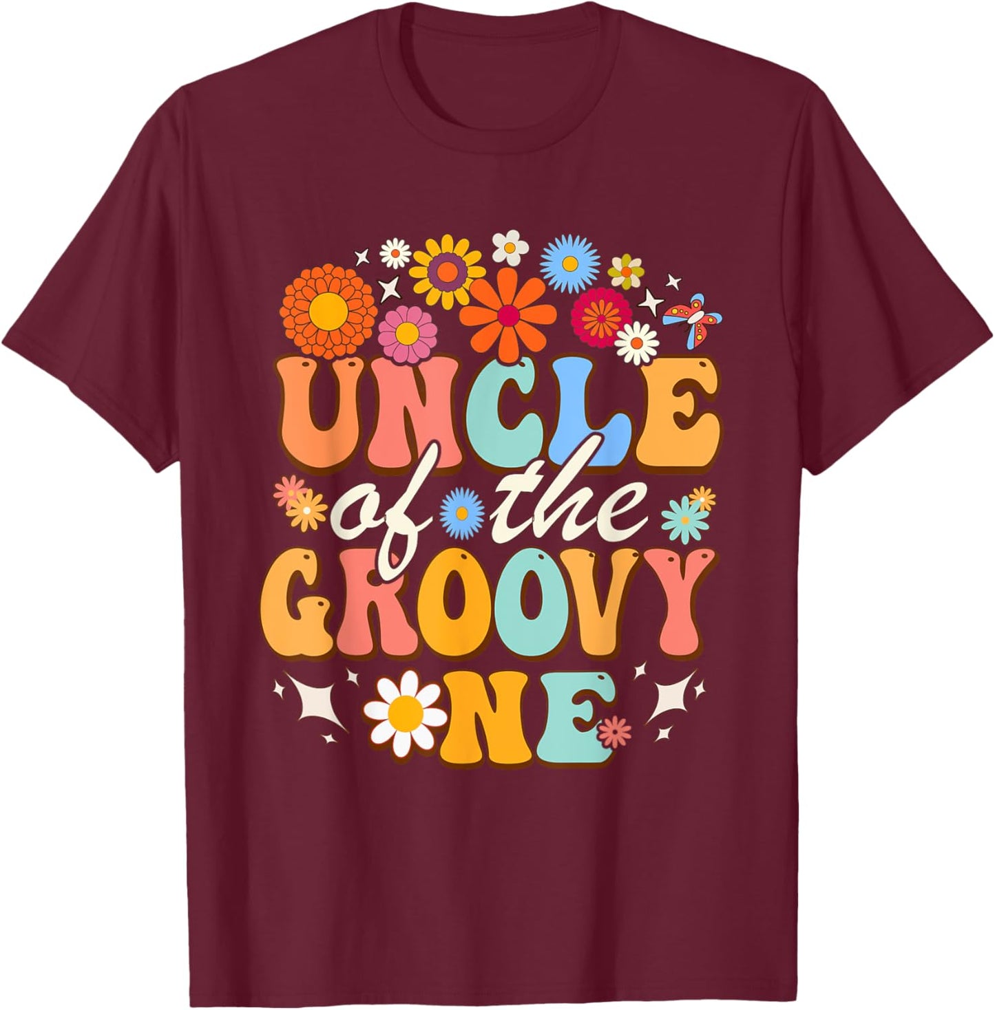 Uncle of Groovy One Matching Family First Birthday Party T-Shirt - T-Shirt | Maroon