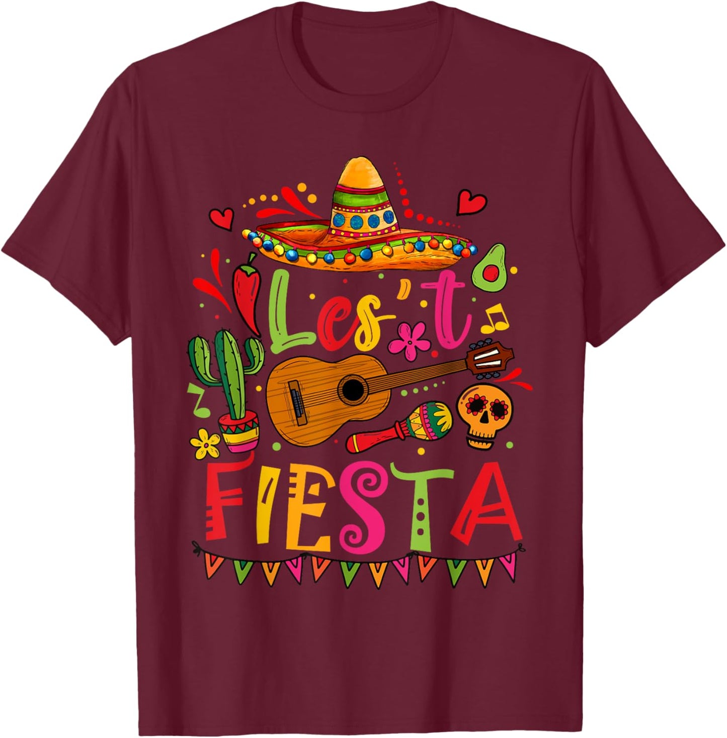 Cinco De Mayo Mexican Guitar Cactus Funny Mexican Fiesta T-Shirt - T-Shirt | Maroon