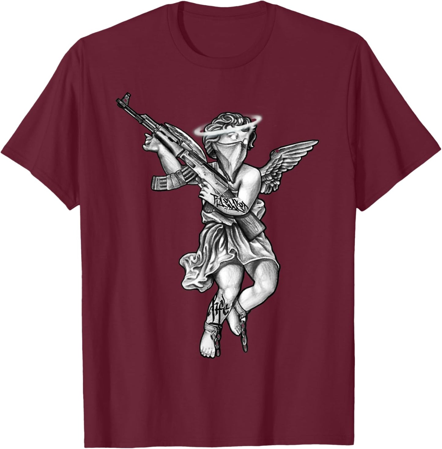 Avenging Angel Sinner Chicano Tattoo T-Shirt - T-Shirt | Maroon