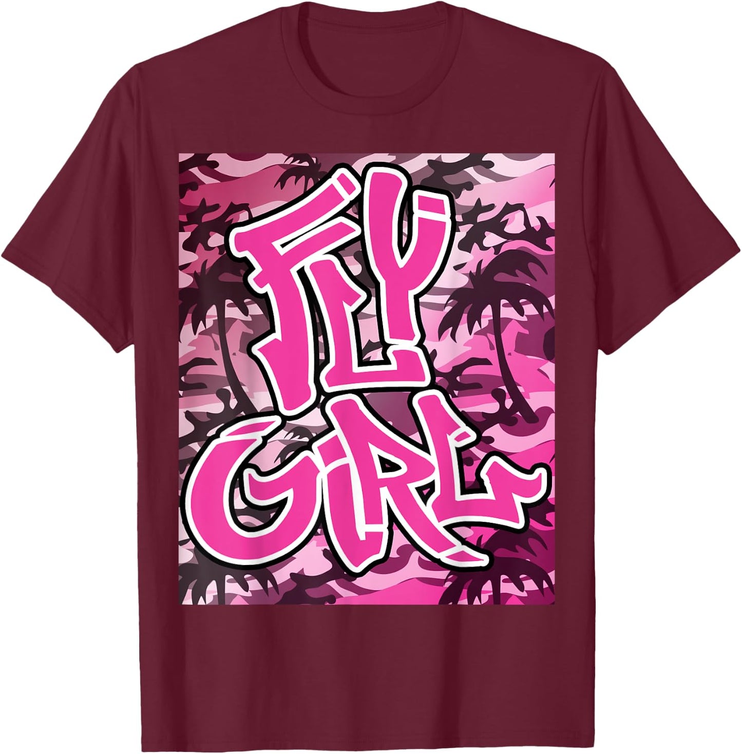 Fly Girl 80s 90s Old School Camo B-Girl Hip Hop T-Shirt - T-Shirt | Maroon