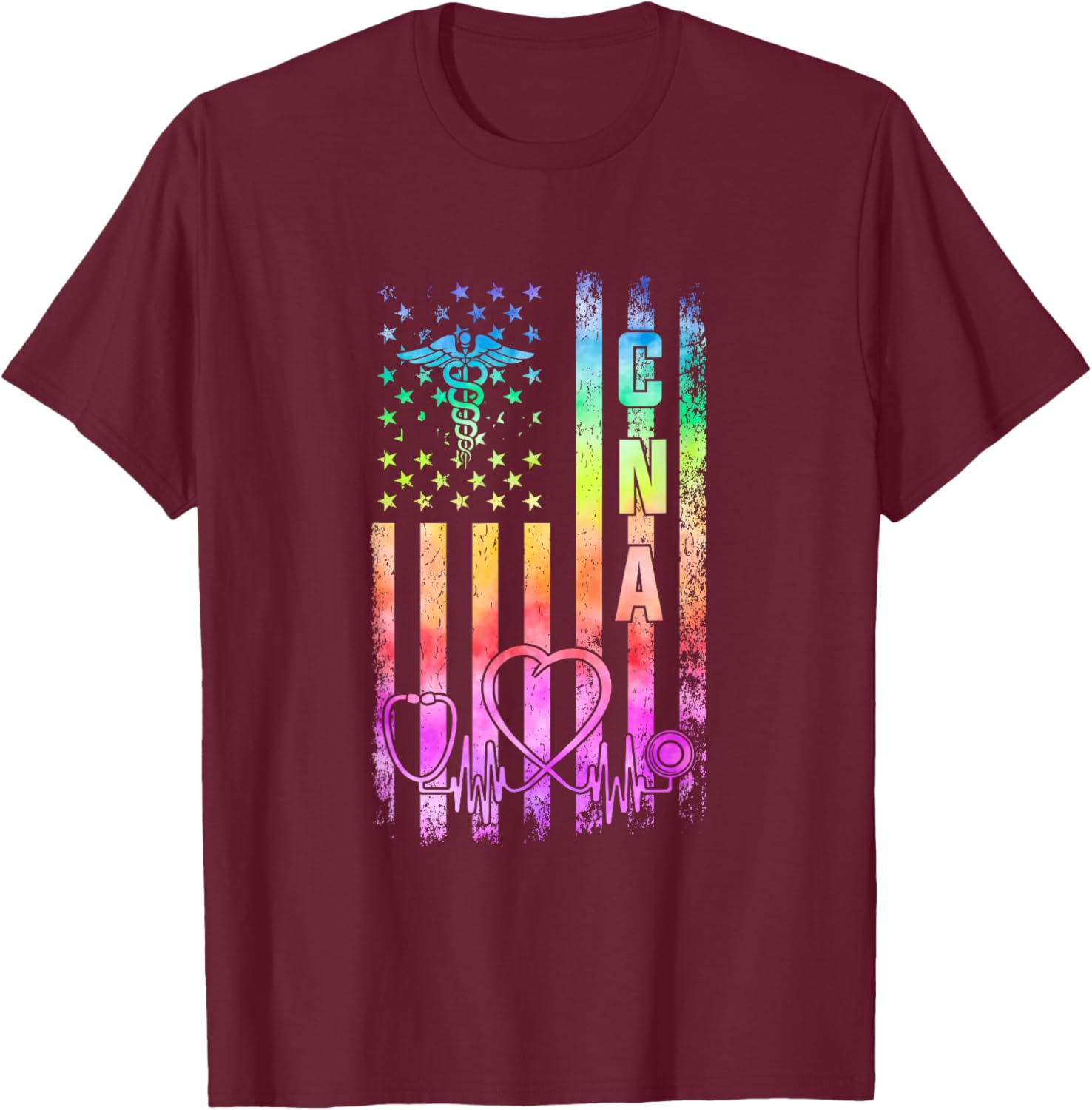 CNA Nurse USA Certified Nursing Assistant CNA American Flag Men T-Shirt - T-Shirt | Maroon