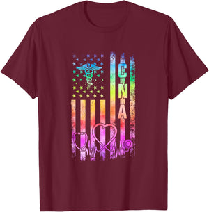 CNA Nurse USA Certified Nursing Assistant CNA American Flag Men T-Shirt - T-Shirt | Maroon