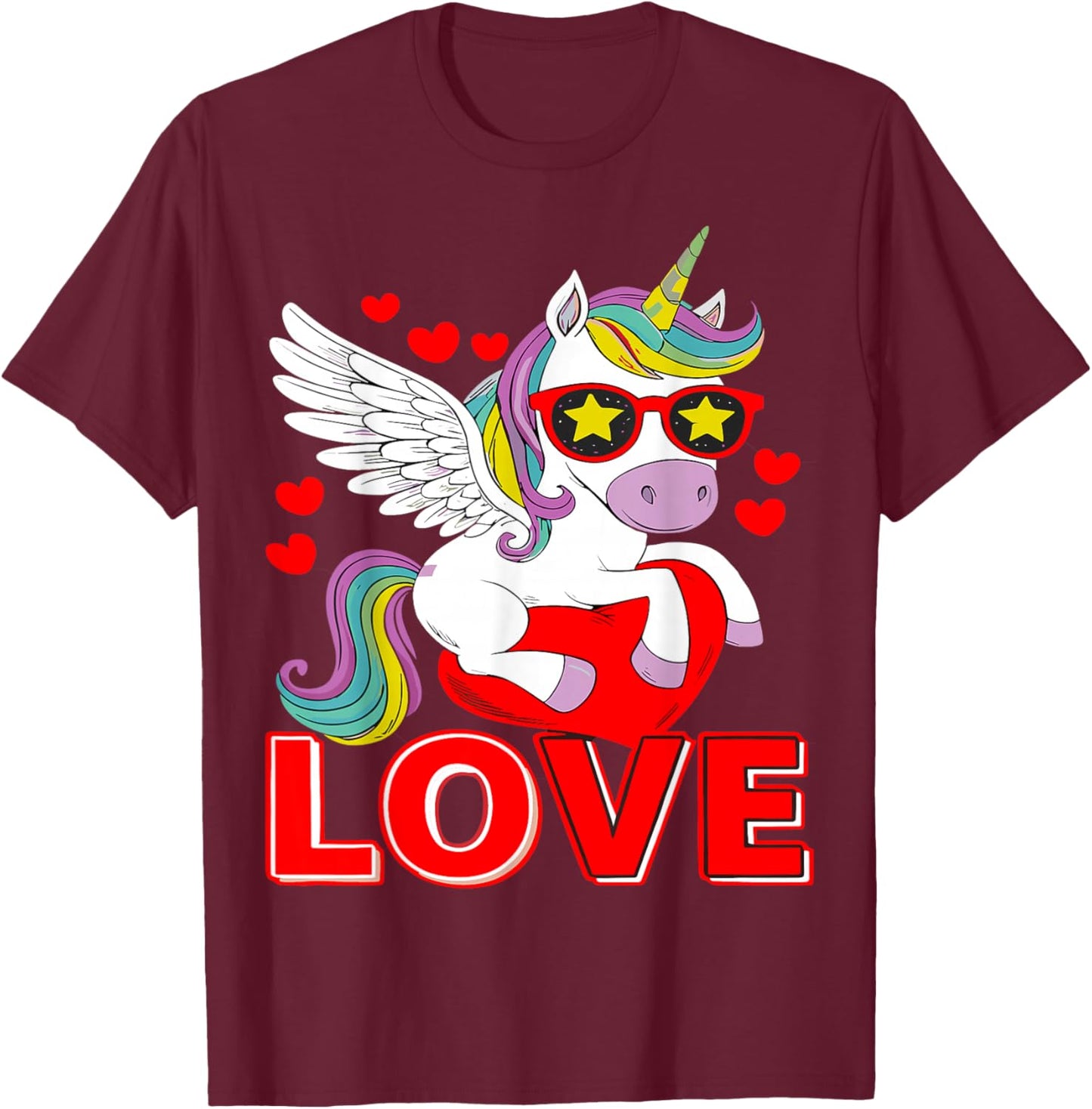 Adorable Unicorn Heart Valentine's Day Girls Kids Women , Black, S T-Shirt - T-Shirt | Maroon