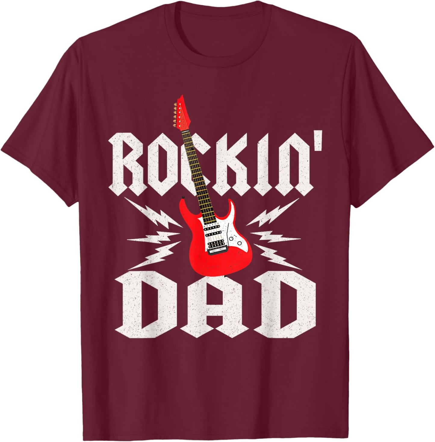 Dad Rockin One Birthday Family Matching Rock Guitar T-Shirt - T-Shirt | Maroon