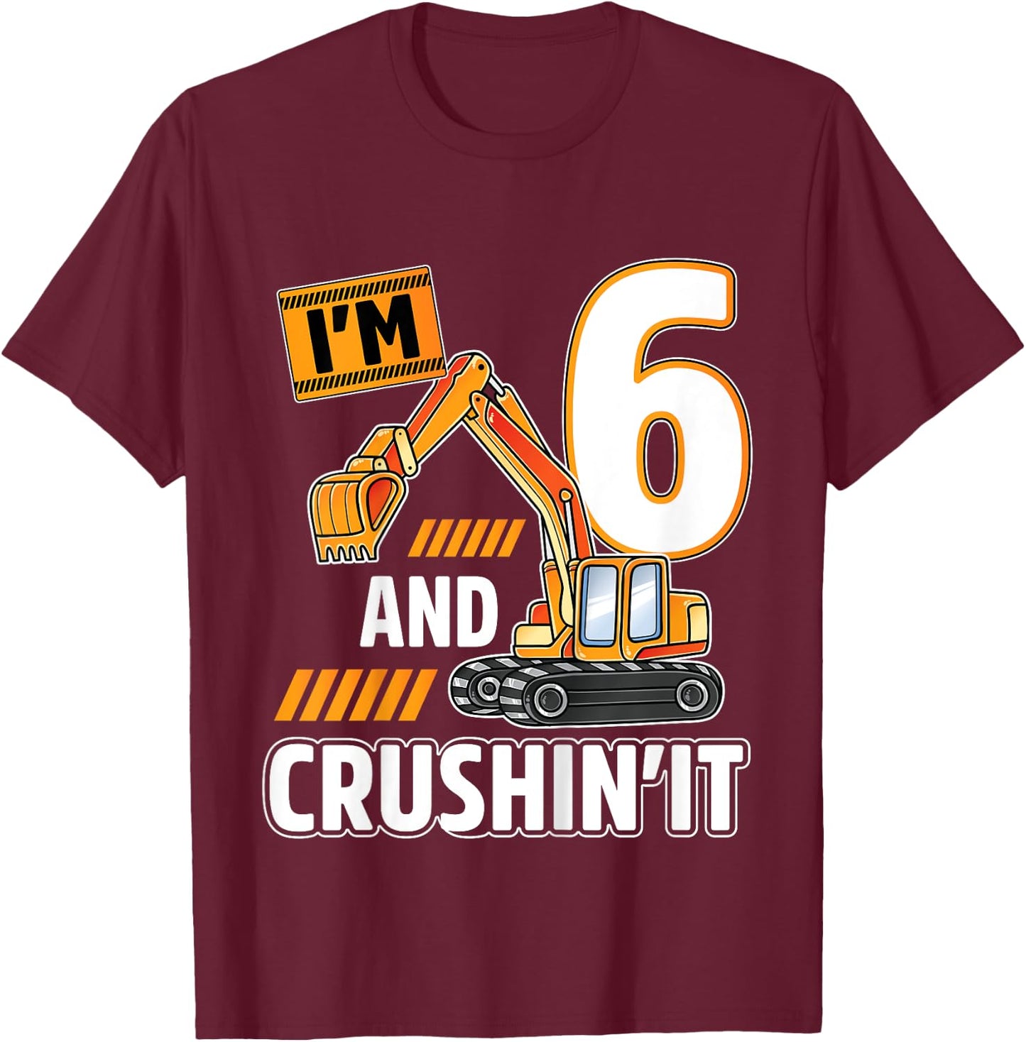6 year old vehicles construction excavator Birthday 6th T-Shirt - T-Shirt | Maroon