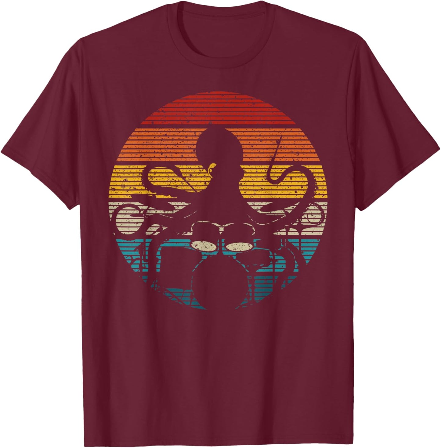 Octopus Playing Drums Drummer Musician Drumming Band , Black, S T-Shirt - T-Shirt | Maroon