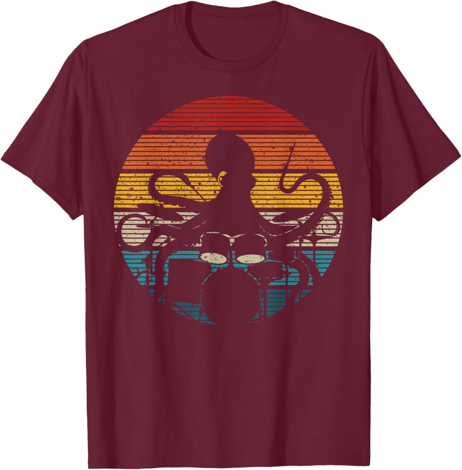 Octopus Playing Drums Drummer Musician Drumming Band , Black, S T-Shirt - T-Shirt | Maroon
