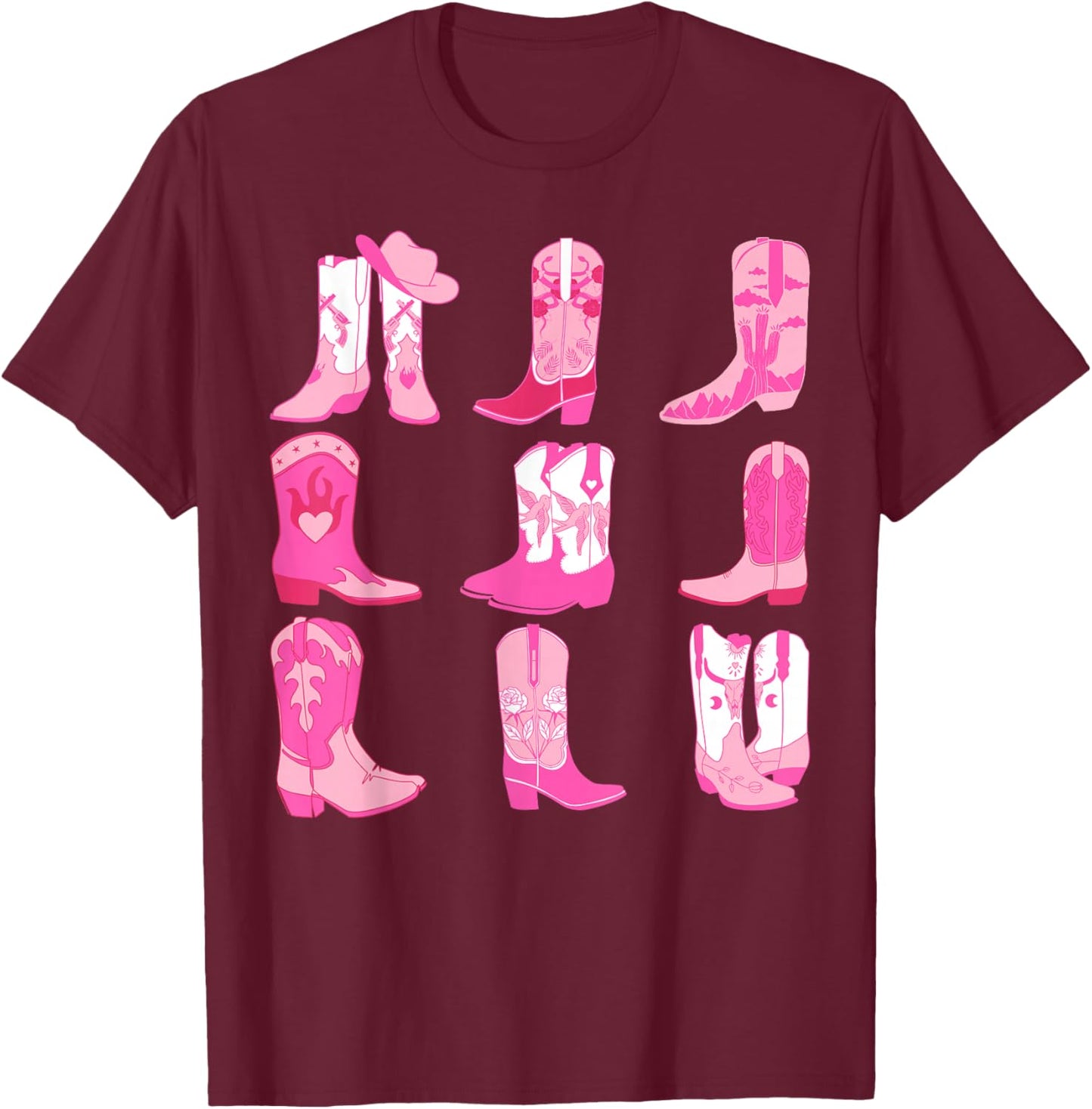 Western Country Rodeo Pink Cowboy Cowgirl Boots T-Shirt - T-Shirt | Maroon
