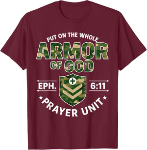 Armor of God Prayer Unit Ephesians 6:11 Christian Camo T-Shirt - T-Shirt | Maroon