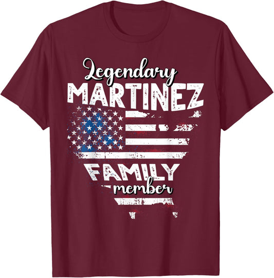 Name Martinez US Flag Martinez Surname Martinez T-Shirt - T-Shirt | Maroon