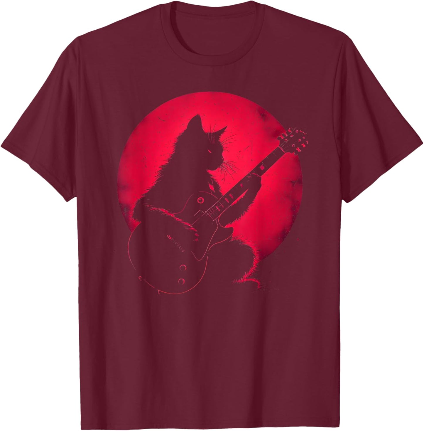 Cat Playing Guitar Rock Cat T-Shirt - T-Shirt | Maroon