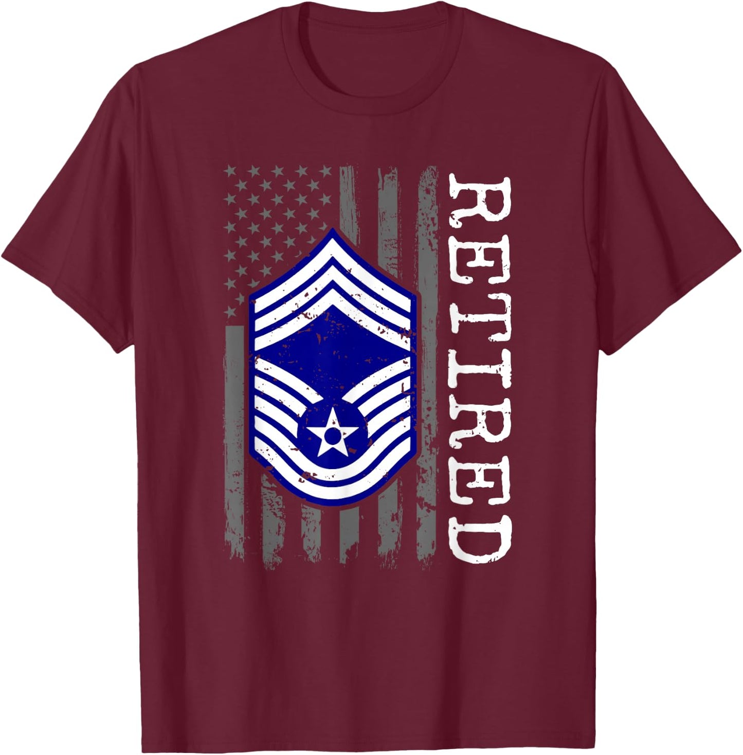 USAF Retired E9 Chief Master Sergeant Subdued Flag T-Shirt - T-Shirt | Maroon