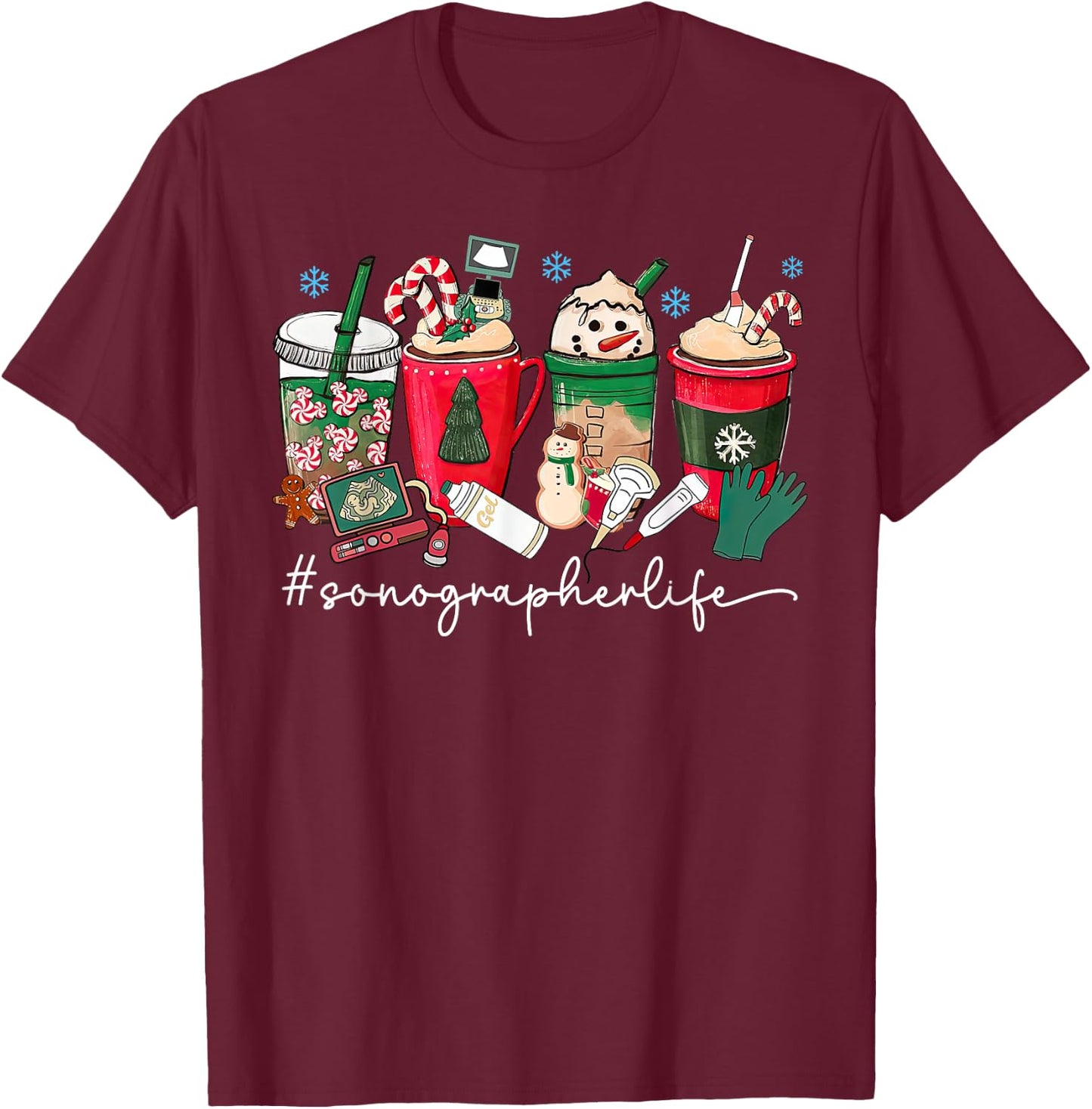 Christmas Sonographer Coffee Latte Ultrasound Vascular Tech T-Shirt - T-Shirt | Maroon
