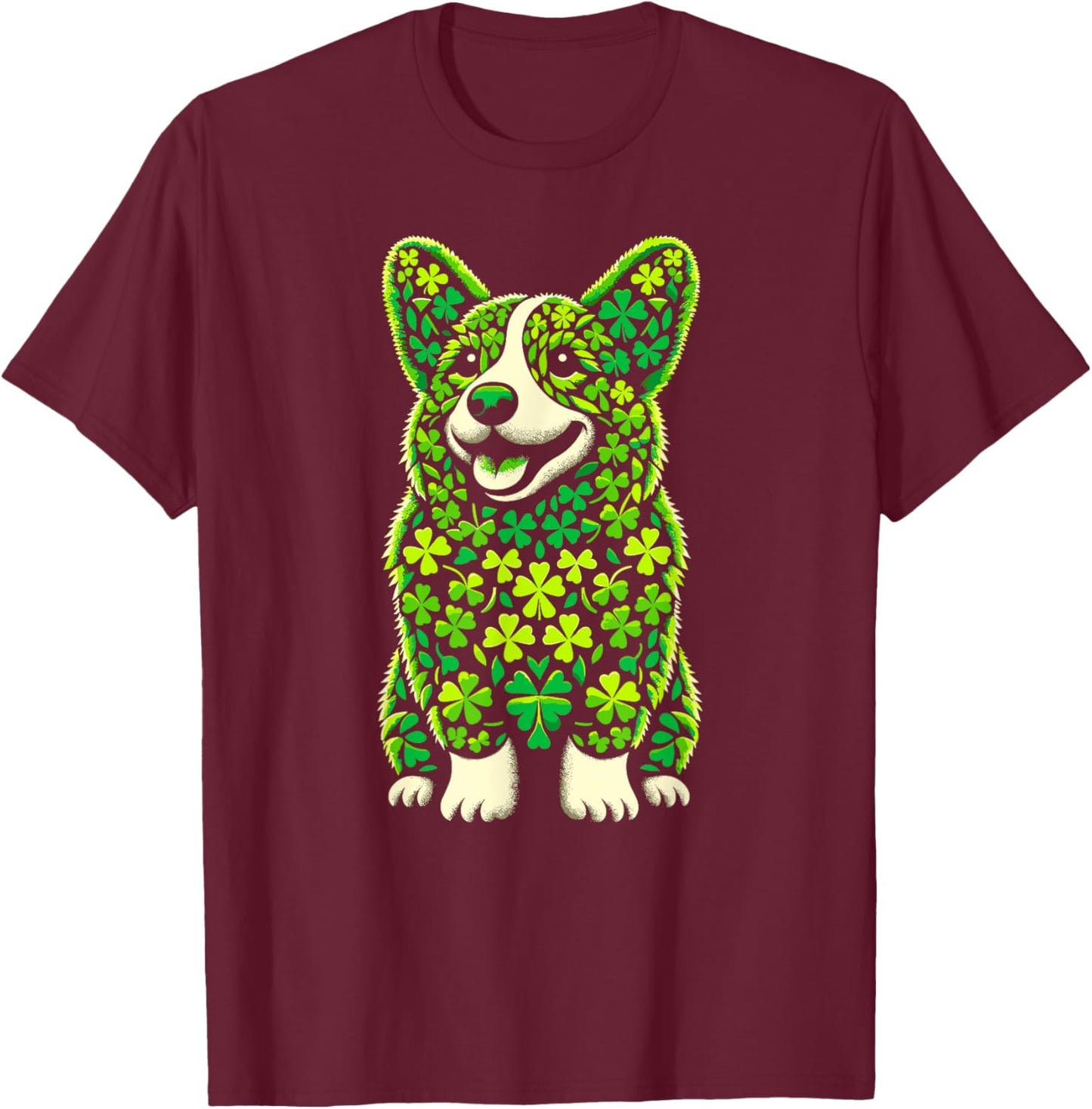 Corgi Dog Shamrocks St Patricks Day Corgi Dog T-Shirt - T-Shirt | Maroon