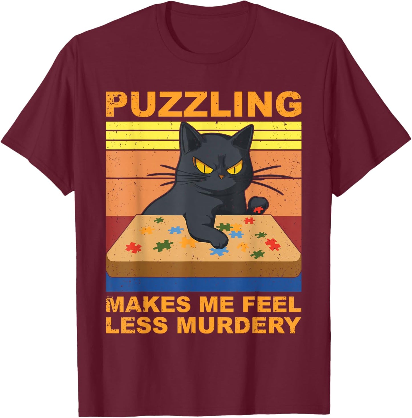Jigsaw Puzzle cat Puzzler Funny Puzzle Lover T-Shirt - T-Shirt | Maroon